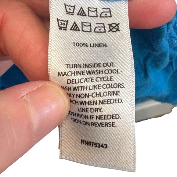 Sigrid Olsen 100% Linen Tunic Women Medium Blue Long Sleeve Boho Pullover Top - Picture 6 of 6